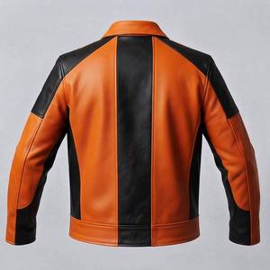 Veste en cuir pour homme, style moto, fermeture éclair, col rabattable, couleur unie, coupe classique, vêtement d'extérieur décontracté pour l'automne - Product Image 2