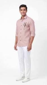 Chemise en lin pour homme, broderie raffinée, manches longues, col ouvert, coupe classique, boutonnée sur le devant, style décontracté chic, haut tendance pour les vacances -DC - Product Image 6