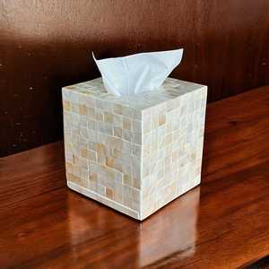 Elan Pearl Inlay Tissue Holder Elegant Mother of Pearl Shell Mosaic Box with Personalized Pattern for Premium Decor - Product Image 1