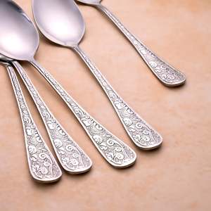 <b>Set</b> of 6 <b>Silver</b> Filigree Dinner Serving <b>Tea</b> Spoons with Long Handle 15ml Capacity for Commercial Use for Hotels - Product Image 1