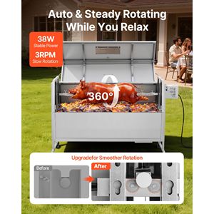 Griglia BBQ a Carbone da Esterno 38W con Capacità di 60 kg per Arrosto di Maiale e Agnello, Girarrosto Riscaldato a 4 Livelli con Ruote per Campeggio - Product Image 2