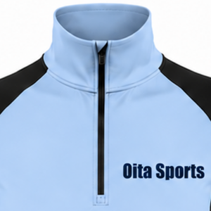 <b>Women</b> Athletic <b>Quarter</b> <b>Zip</b> Top Baby Blue Long Sleeve Sports Training Shirt Fitted High Collar Thumbhole Performance Wear - Product Image 3