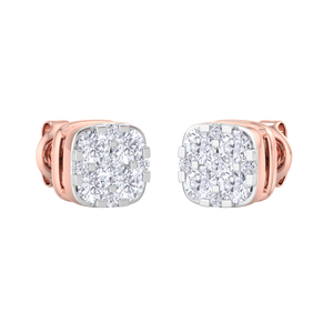 Élégantes boucles d'oreilles clous carrées en or rose serties de diamants, tendance pour femme, bijoux scintillants effet givré, cadeau, vente en gros - Product Image 2