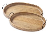 Plateau en bois rond classique poli et durable - Plateau décoratif pour le thé, le café, le petit-déjeuner, les collations pour les mariages