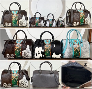 New Premium Hand Tooled Genuine Cowhide Leather Large Speedy Bag Hair-On Cowhide Cactus Pattern High Quality Handmade Duffel Bag - Product Image 3