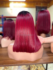 วิกผมมนุษย์ผมบ๊อบ99j สีแดงเบอร์กันดีผมแท้จากเวียดนามวิกผมมีลูกไม้ด้านหน้า - Product Image 2