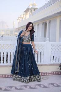 Blue Embroidered Floor-Length Quick Dry Regular Fit <b>Lehenga</b> Choli Faux Georgette Ethnic Wear Set for Wedding Party <b>Women</b> All - Product Image 2
