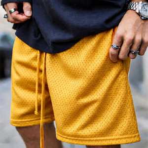<b>Men's</b> <b>Yellow</b> Mesh Drawstring <b>Shorts</b> Breathable Casual Sport Wear Mid Waist Polyester Fabric - Product Image 1