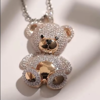 Pendentif Charme Ours Mignon avec Micro-Incrustations de Strass en Cristal, en Alliage d'Argent 925, Bijou Unisexe Idéal pour Cadeau