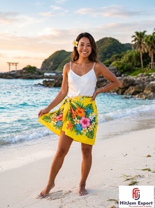 Pareo Hawaiano Corto de Satén, Sarong Polinesio con Estampado Floral, Pareo de Playa Ligero para Verano, Fabricante de Telas OEM ODM - Product Image 2