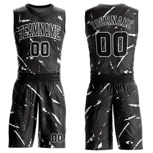 Ensemble de maillots de basket-ball personnalisés, imprimé noir et blanc, sublimé, respirant, en maille, sans manches, uniforme pour adultes, toutes saisons - Product Image 1