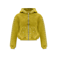 Sweat à capuche en polaire délavé à l'acide, coupe oversize, vintage, en coton épais, streetwear, avec logo numérique personnalisé en strass, OEM ODM