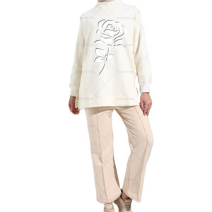 Conjunto de 2 Piezas de Alta Calidad para Mujer, Sudadera con Capucha Plateada, Tejido de Punto, Bordado, Botones, Cierre Frontal Plano, Estilo Casual - Product Image 1