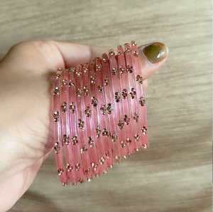 Pink <b>glass</b> <b>Bangles</b> Set With Crystal Flower Pattern Vintage Women's Jewelry - Product Image 6