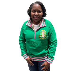 AKA <b>Quarter</b> <b>Zip</b> <b>Sweatshirt</b> Unisex Green Premium Fleece <b>Quarter</b> <b>Zip</b> Pullover Casual Sportswear Green Color - Product Image 1