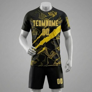Ensemble d'uniformes de football personnalisés noir et jaune, maillot et short sublimés, respirant, coupe athlétique, tenue d'équipe pour hommes, toutes saisons - Product Image 4