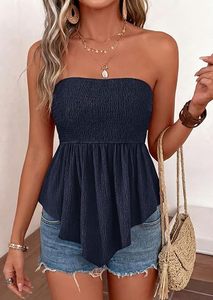 <b>Women</b> Strapless <b>Navy</b> Blue Crepe <b>Top</b> With Ruffles Casual Spring Summer Daily Wear Loose Fit Above Knee Solid Color - Product Image 5