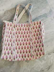 Indian Handblock Print Quilted Tote <b>Bag</b> Cotton Zipper Travel <b>Bag</b> Shopping Shoulder <b>Bag</b> Handmade Ethnic Carry <b>Bag</b> - Product Image 2