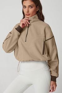 Sudadera de Mujer Ecológica con Bloques de Color, de Felpa Sherpa, con Cierre de Cremallera de un Cuarto, Manga Larga, Cálida para Otoño, con Bolsillo Delantero - Product Image 4