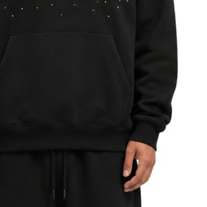 Sweat à capuche oversize noir en polaire pour homme, motif étoile en strass et cristaux, pull épais, streetwear, personnalisable OEM - Product Image 6