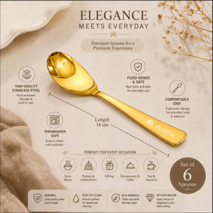 Cuchara para Bebé PrahiLux de Acero Inoxidable con Recubrimiento PVD Dorado de 16 cm, Cuchara de Alimentación para Bebé de Acero Inoxidable PVD Dorado de 16 cm, Cuchara de Lujo para Bebé Dorada - Product Image 1