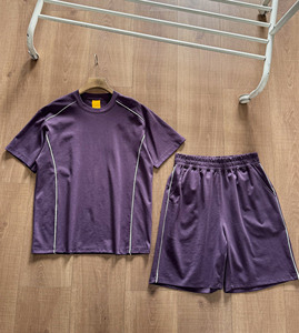 Men's Eco-Friendly Knitted Quick Dry Sporty <b>T</b>-Shirt and Shorts Set Crew Neck Solid Color 100% Cotton Summer Casual Wear - Product Image 5