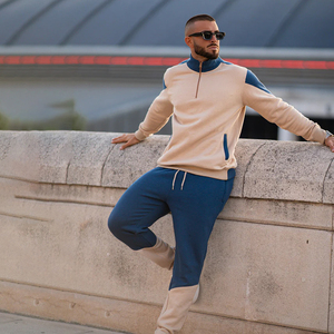 <b>Men</b> Eco-Friendly Streetwear Tracksuit Set Half Zip Sweatshirt Drawstring <b>Jogger</b> <b>Pants</b> Sporty Two Piece Outfit Polyester/Cotton - Product Image 1