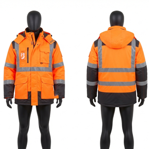 Premium 320 GSM Poly Cotton Twill Hi <b>Vis</b> Men Work <b>Jacket</b> <b>Orange</b> Reflective Panel Workwear Safety Coat Custom Logo - Product Image 2
