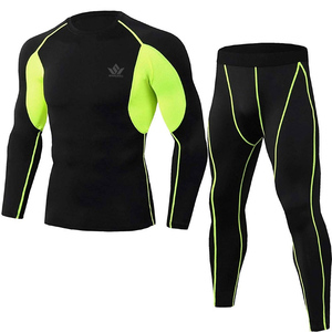 Men's 2 Piece Seamless Compression Set Long Sleeve <b>Top</b> Full Length Tights Quick Dry Stretch Gym Activewear - Product Image 1