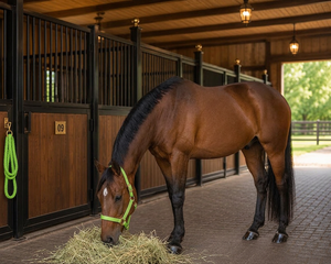 Lime Zest Australian Saddle Style Nylon Rope Horse <b>Halter</b> with Gold Buckles and Rings for Stable Use - Product Image 5