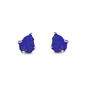 925 Sterling Silver Natural Lapis Lazuli Rough Butterfly Lock Stud <b>Earrings</b> Fashion Trendy Dainty Prong Setting Pack of 4 Pairs - Product Image 2