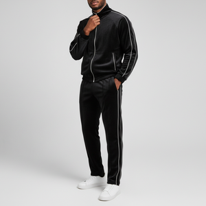 Survêtement Homme OEM – Veste à Capuche Zippée en Velours à Manches Longues et Pantalon de Jogging en Velours Noir Imprimé 100% Coton avec Passepoil Personnalisé - Product Image 3