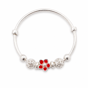 Namivaa 925 <b>Silver</b> Red Flower <b>Bead</b> Open Bangle Bracelet for Women High Polish Daily Wear Party Gift Jewelry - Product Image 3
