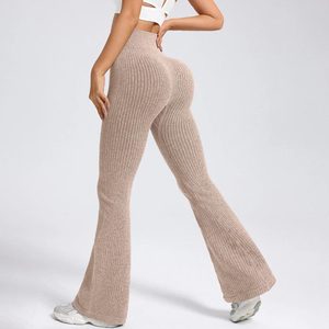 Wholesale Best Quality <b>Women</b> Ribbed Seamless <b>Flare</b> <b>Leggings</b> Tummy Control Bootcut Casual Yoga Pants - Product Image 6