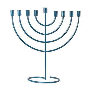 Ménorah moderne bleu sarcelle en métal à 9 branches, chandelier géométrique en fer pour Hanouka, décoration religieuse pour la maison et les fêtes juives - Product Image 2