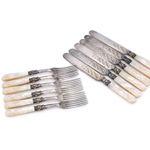 Antique Silver Plated Cutlery Set With Genuine Mother Of Pearl <b>Handle</b> Vintage Engraved Flatware Table Knives & Spoon Collectible - Product Image 6