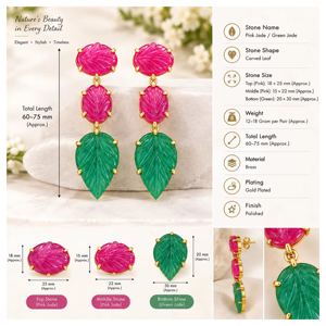 Ruby with Green Jade Leaf Carving Gemstone Brass <b>Earring</b> 18k <b>Gold</b> Plated Bohemia Style Women's Statement Jewelry Drop <b>Earrings</b> - Product Image 3