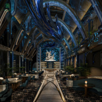Mobilier de bar de restaurant commercial de luxe sur le thème de l'océan Atlantis personnalisé pour boîte de nuit et lounge