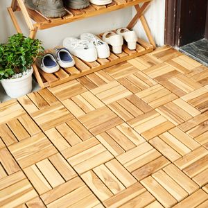 10pcs <b>Interlocking</b> Deck <b>Tiles</b> Checker Pattern 12\"x12\" Yellow Acacia Hardwood Outdoor <b>Flooring</b> for Patio & Balcony Grooved Edge - Product Image 6