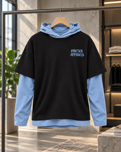 ONETEN APPARELS Sudadera con Capucha Oversize para Hombre, Negra con Forro Azul, Estilo Casual Urbano, Manga Larga, Corte Regular, Ropa de Otoño - Product Image 5