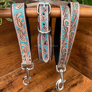 Collar de perro de cuero mecanizado a mano personalizado de fabricante, Correa resistente de cuero genuino de grano completo y juegos de cables de tráfico - Product Image 5