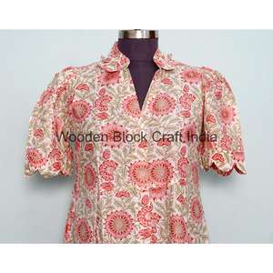 Robe en coton vintage bohème écologique faite à la main, détail boutonné, manches courtes, silhouette en A, décontractée pour femmes, bureau, été - Product Image 2