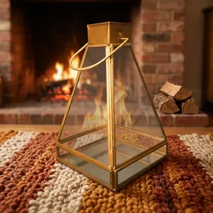 Artisan Design Irregular <b>Brass</b> <b>Lantern</b> with Glass Panels Handmade Home Decoration Candle Holder Tapper Model L118 - Product Image 4