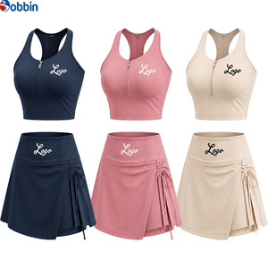 Conjunto Deportivo de 2 Piezas para Mujer, Top Halter Azul Marino con Cremallera y Falda con Logotipo Bordado, Secado Rápido, Primavera, Superventas - Product Image 6