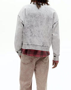 เสื้อยืดสตรีทแวร์แบบคัสตอม ขอบดิบ พิมพ์ลายกราฟิก ผ้าคอตตอนหนา เสื้อสเวตเชิ้ตวินเทจฟอกสี เสื้อแขนยาวสองชั้นสำหรับผู้ชาย - Product Image 2