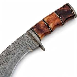 Couteau à lame fixe artisanal DIY en acier Damas OEM, pointe tombante, outil utilitaire de plein air, manche segmenté en bois dur et os lisse - Product Image 4