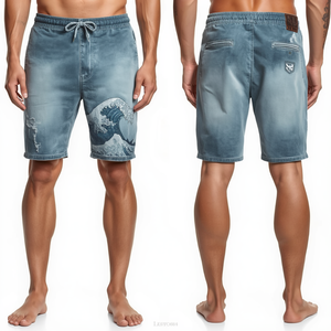 Pantalones Cortos de Felpa Francesa con Lavado Ácido y Diseño de Bordado Costero para Hombre, Precio de Mayoreo en Oferta - Product Image 3