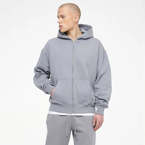 Sweat à capuche zippé pour homme, 220 g/m², 100 % coton, coupe classique, streetwear, décontracté, uni, automne, sweat à capuche basique - Product Image 1