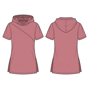 Top con Capucha Ajustado de Mezcla de Algodón para Mujer, Manga Corta, Detalle de Costuras, Venta al Por Mayor - Product Image 2