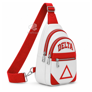 Delta | Sigma | Theta Sorority White Red Color Block PU Leather Crossbody <b>Bag</b> Adjustable Strap Multi-Compartment <b>Sling</b> Backpack - Product Image 2